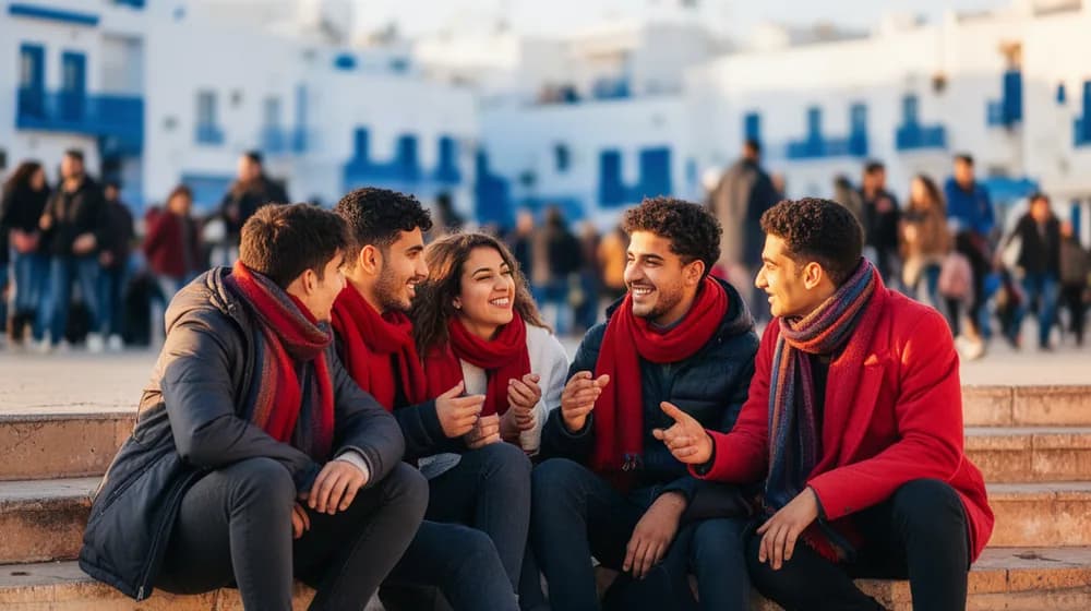 De jeunes adultes assis sur les marches d’une place en janvier, en pleine discussion